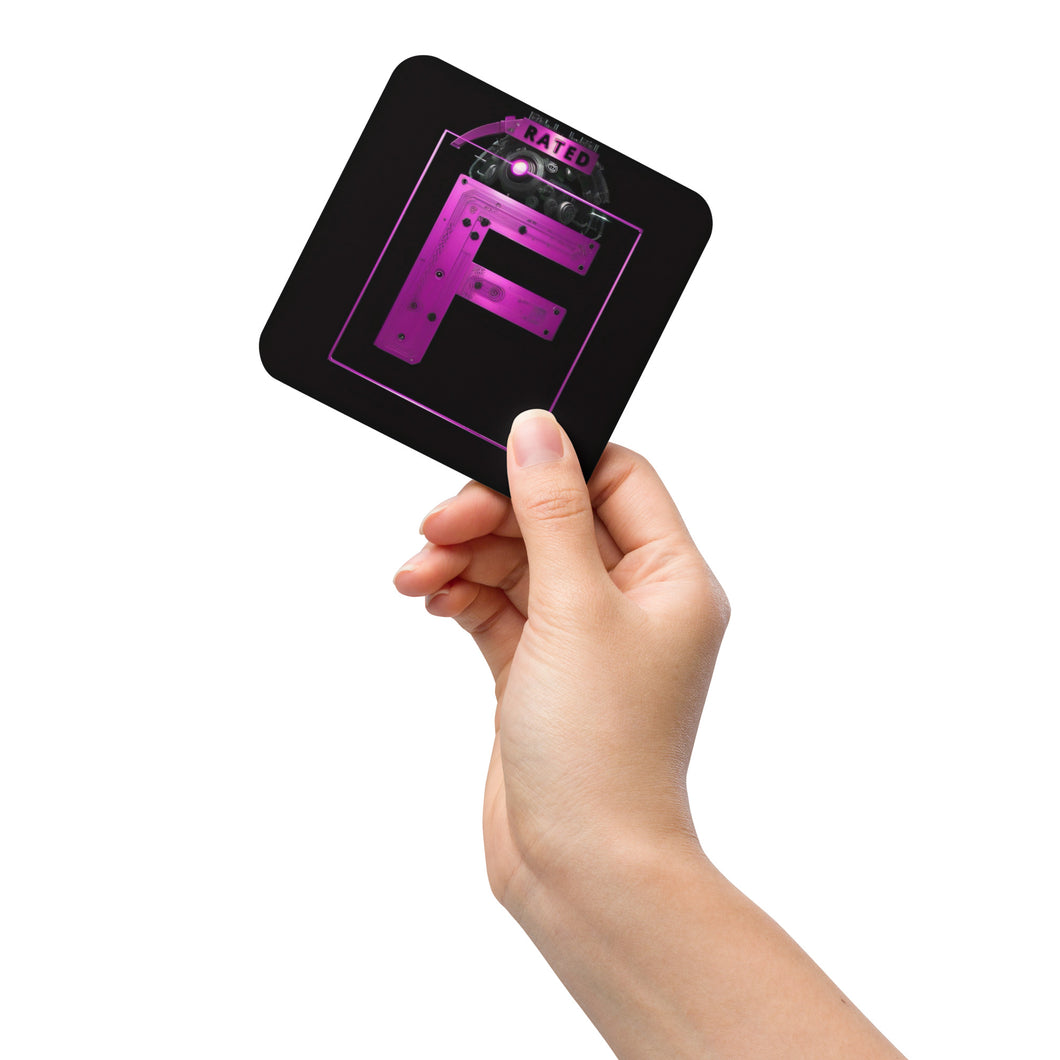 'Rated F (Magenta) Cork-back coaster